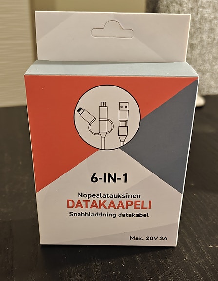 6-in-1 USB latauskaapeli 3 m, 60W - Uusia! - USB-C/Lightning/Micro
