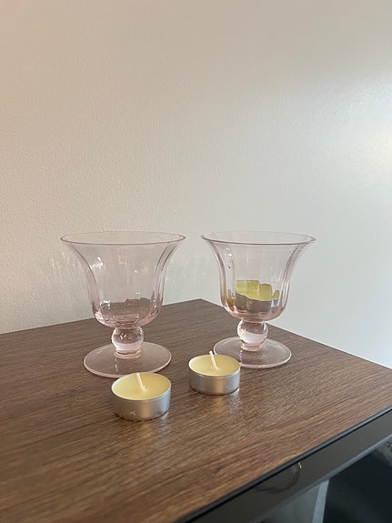 Pink glass candle holders (set of 2)