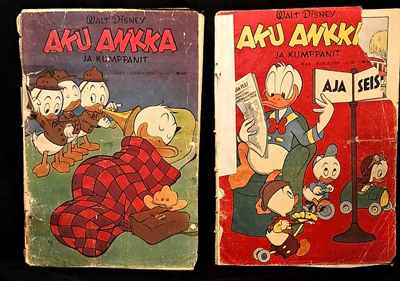Aku Ankka v.1954 no:t 8 ja 9 ja v.1955 no:t 6 ja 12