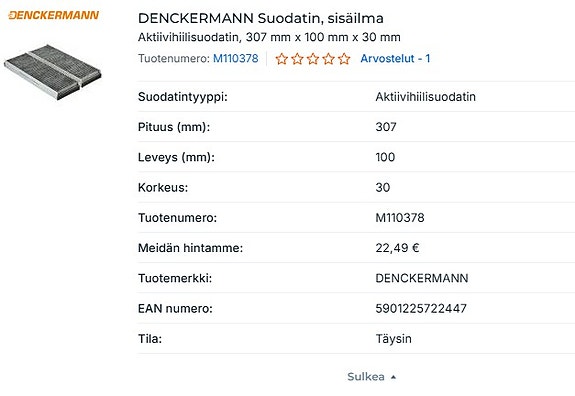 Raitisilmasuodatin Audi