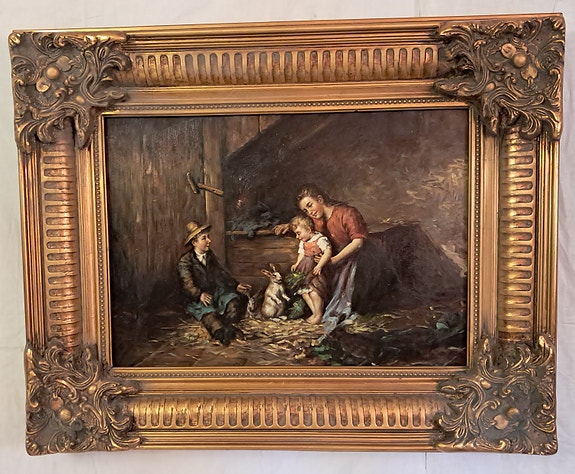 Upea vanha öljyvärimaalaus prameilla kehyksillä (49x69 cm)