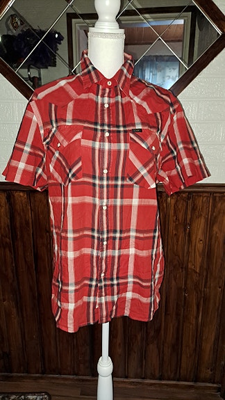 Punainen-musta-valkoinen LEE kauluspaita, ruutupaita (XL)