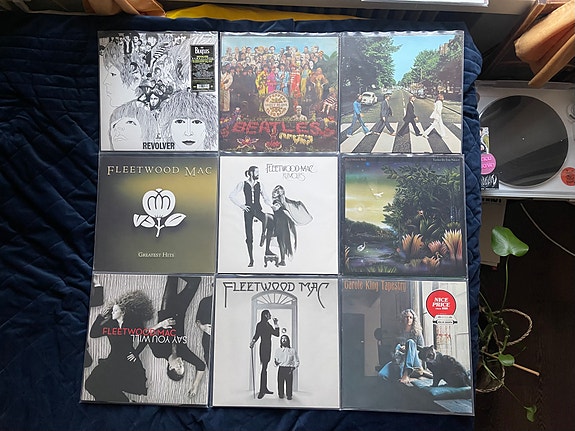LP-levyjä (The Beatles, Fleetwood Mac, Carole King)