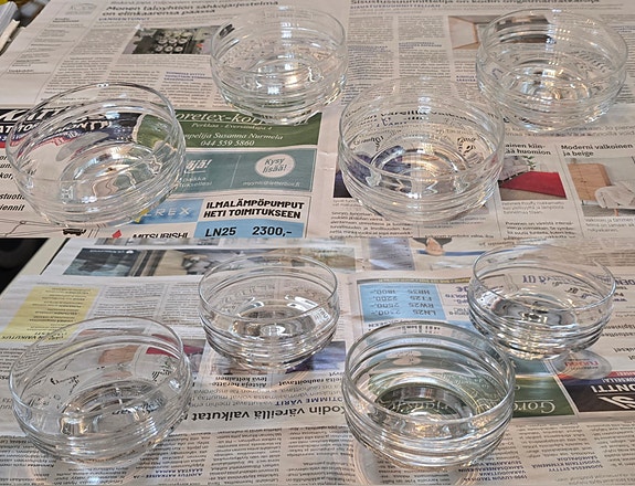 Iittala Pisaranrengas jälkiruokakulhot, lasit 2 eri kokoa, Sarpaneva