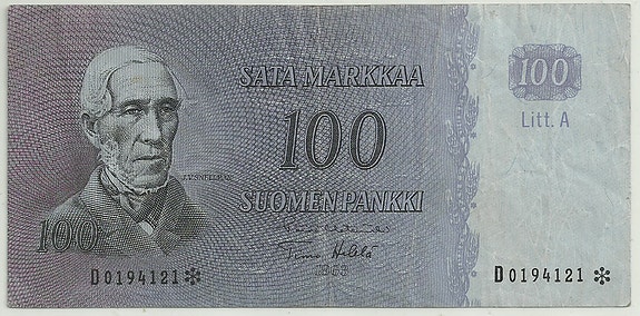 Suomen Pankki 100 markkaa Tähtiseteli 1963 Liit. A No D-0194121*