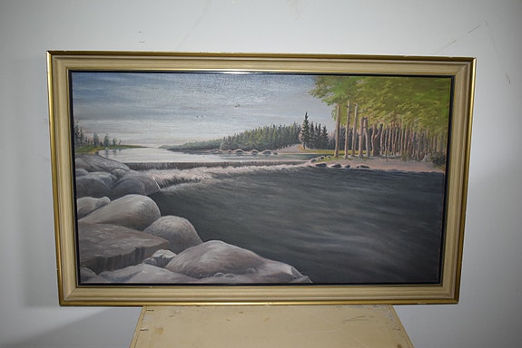 Koskimaisema-taulu 1930-luvulta