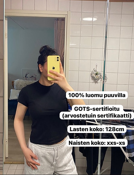 100% luomu puuvilla t-paita lasten128cm naisten(xxs-xs)