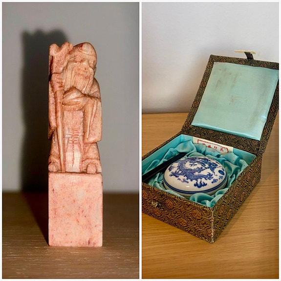 Vintage setti Ex Libris leimasin ja musterasia