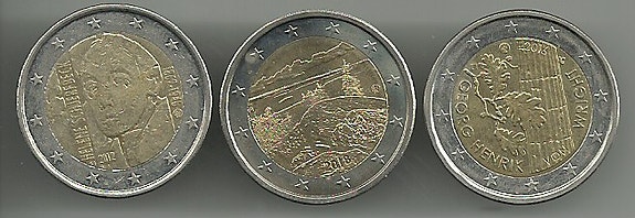 Suomi 3 erilaista 2 € erikoisrahaa