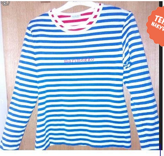 MARIMEKKO. Original Made in Finland raitapaita, logolla.  valk/sin koko M,