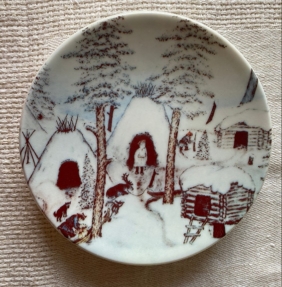 Arabia Lappalaiskylä talvella seinälautanen 1981