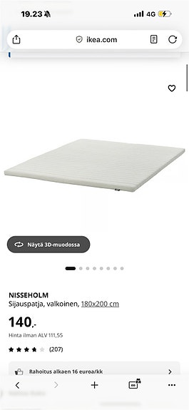 IKEA NISSEHOLM sijauspatja valkoinen 180cm