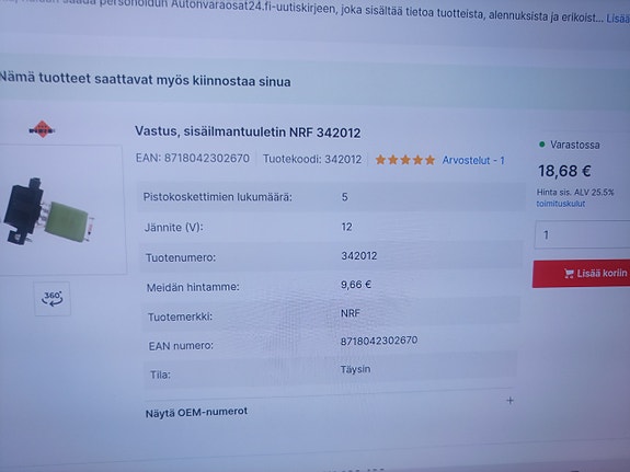 Nissan sisätilan puhaltimen vastus NRF 342012