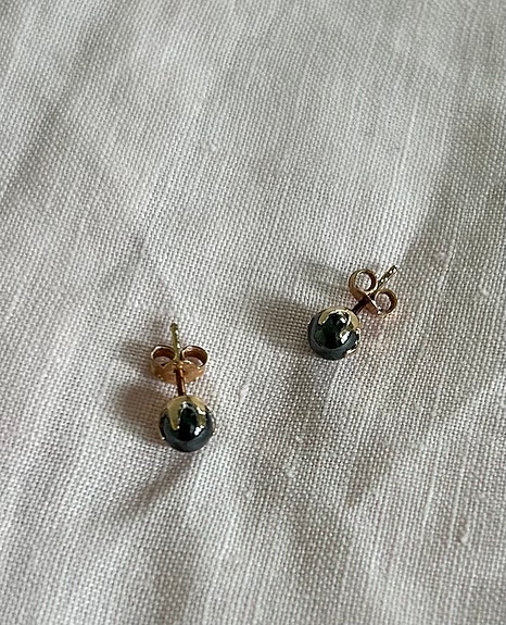 Hematiitti, kulta, korvakoru, helmi, 14k