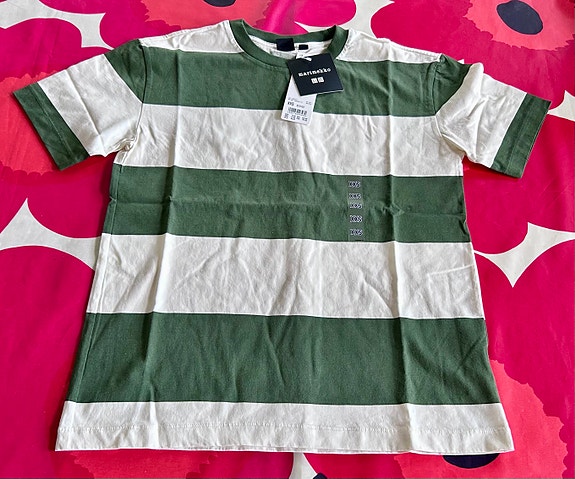 Marimekko x Uniqlo T-paita XXS vihreä-valkoinen raitapaita