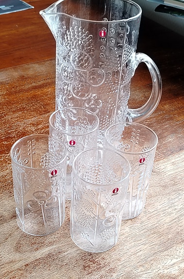 Iittala Flora lasikannu ja 4 juomalasia