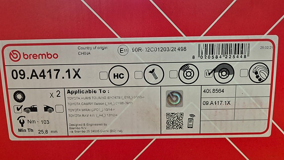 Brembo jarrulevyt eteen - Toyota ja Lexus