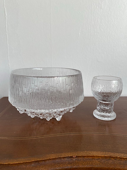 Iittala Ultima Thule lasikulho ja lasi