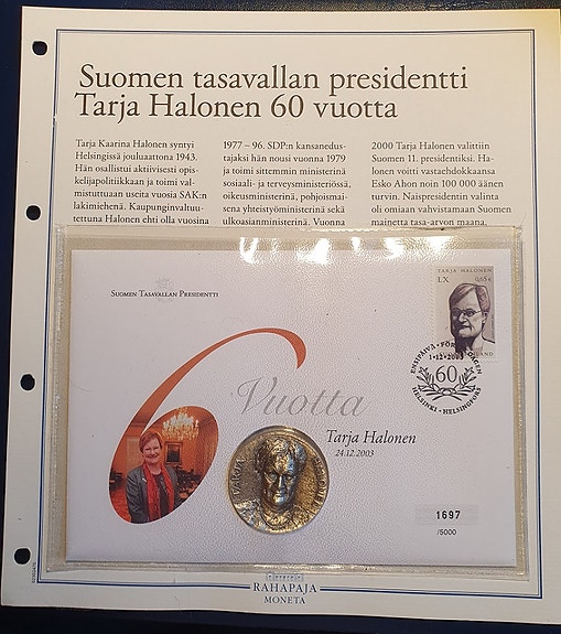 Tarja Halonen hopeamitalikirje