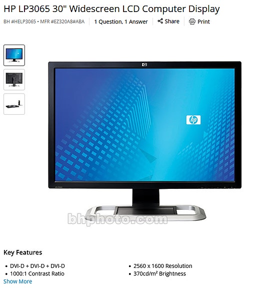 30" Toimistonäyttö - HP LP3065 (60Hz, 2560 x 1600, LCD)