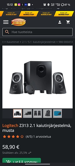 Logitech 2.1 kaiutinjärjestelmä subwooferilla