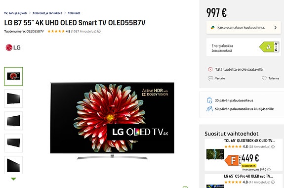 55" Televisio - LG OLED B7V