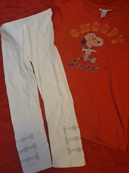 H&M Snoopy t-paita ja leggingsit tytöille koko 146