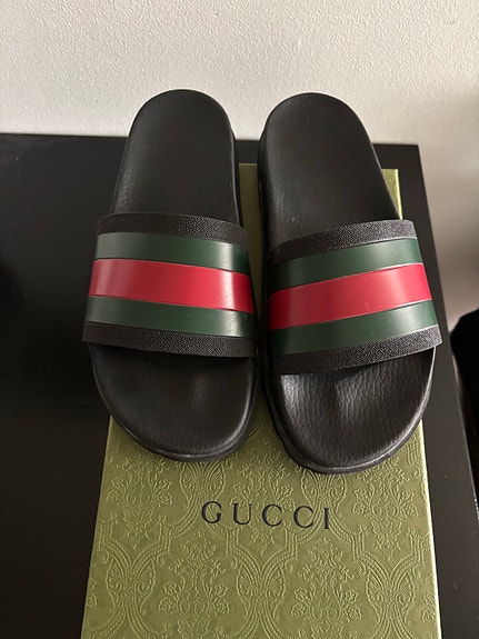 Gucci Men's Web rubber slide sandal