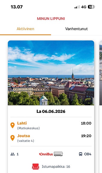 Lahti–Joutsa BUSSIlippu la 6.6.2026 klo 18:00