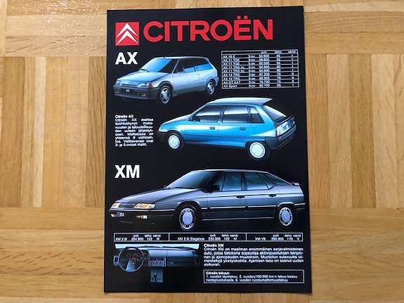 Esite Citroen mallisto vuodelta 1990 Citroen AX, BX, XM