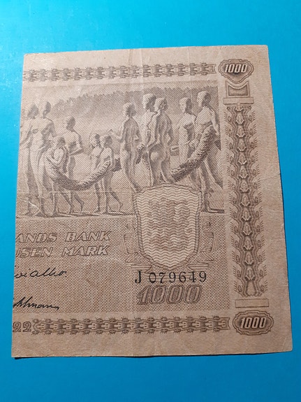 1000 mk seteli puolikas 1922