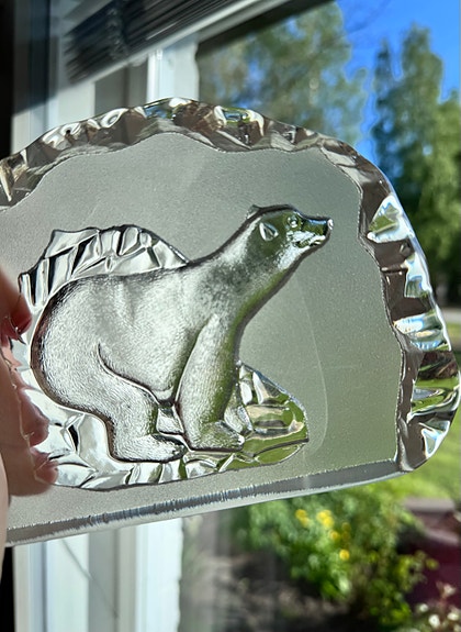 Lasinen jääkarhu-figuuri koriste/ paperipaino