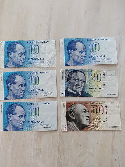Suomen markka setelit 10, 20 ja 50 mk