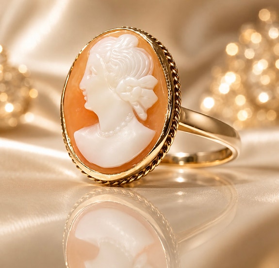 Harvinainen Vintage Camee -sormus 14K Keltakultaa