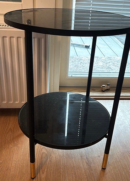 ÄSPERÖD Side table, black/glass black,45cm