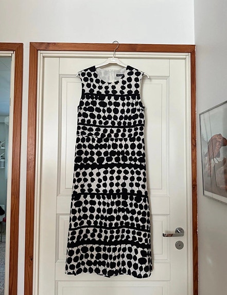 Marimekko mustavalkoinen juhlamekko Onanda tikat