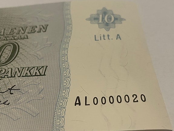 Suomen Pankki 10 markkaa seteli 1963 Litt. A AL0000020