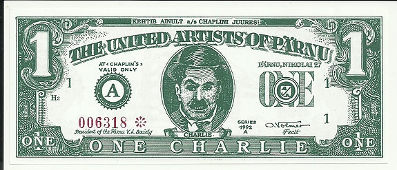 Chaplin-aiheinen keräilyseteli "One Charlie" Kauppakeskus Chaplin