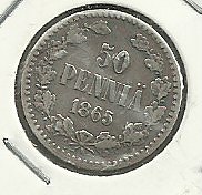 50 penniä 1865 hopearaha