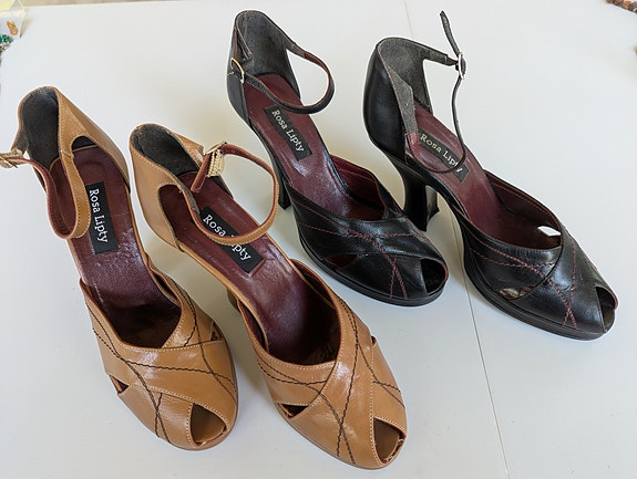 Retro peep-toe korkokengät mustat ja kinuskin väri koko 39, KÄYTTÄMÄTTÖMÄT