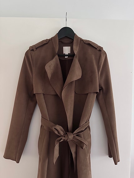 H&M pitkä mokkanahkatakki S