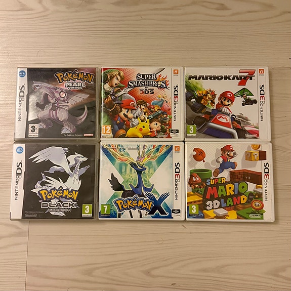 Nintendo DS- ja 3DS Pelejä (Pokemon X, Pokemon Black, Pokemon Pearl, Mario)