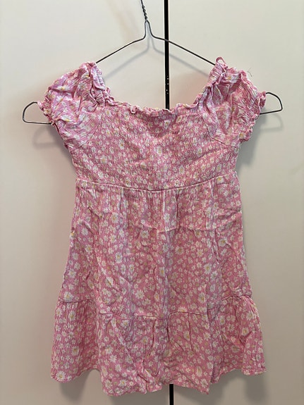 Cubus lasten pinkki kukkamekko 98 / Kids pink floral viscose dress size 98