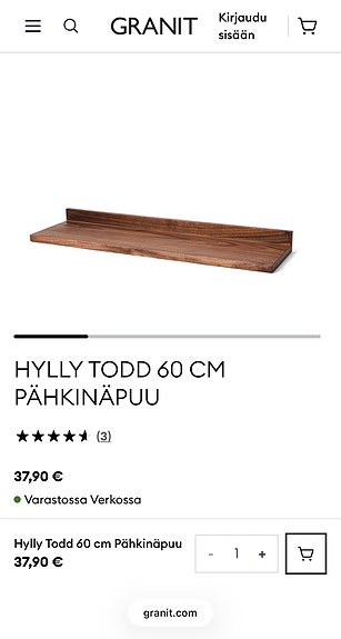 Myydään Granit Todd -hyllyt, 60 cm (saksanpähkinäpuu)