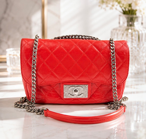 Chanel CC Flap -nahkalaukku ketjuhihnalla – Punainen