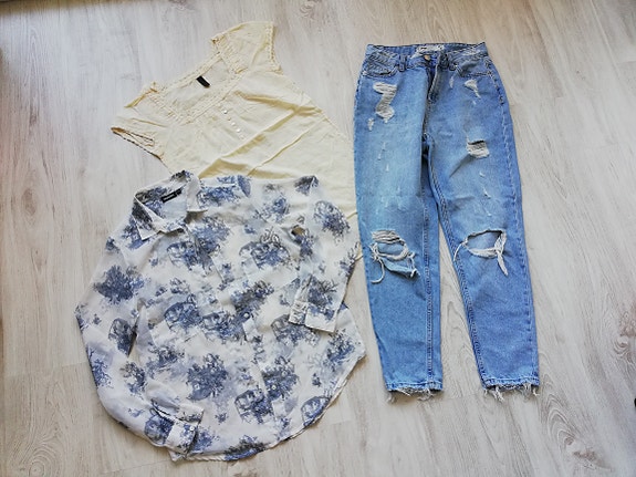 KappAhl ohut pusero, Vero Moda tunika, farkut XS