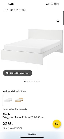 IKEA MALM sängynrunko 180x200 valkoinen