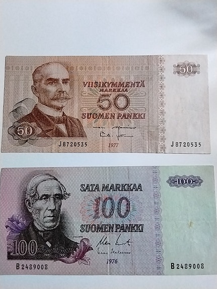 Suomen markka -seteli 50 mk ja 100 mk