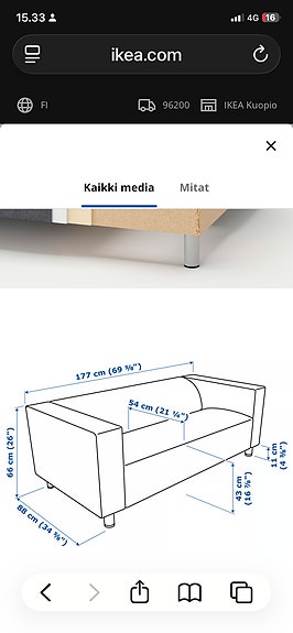 IKEA 2-istuttava nahkasohva musta
