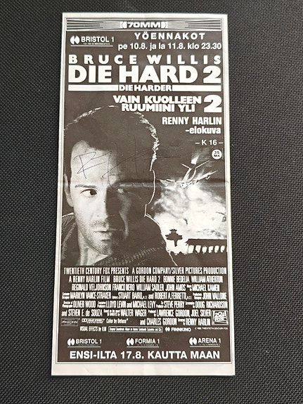 Die Hard 2 Renny Harlin Nimikirjoitus 1990 Bruce Willis